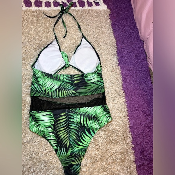 Tropical Leaf Print adult One Piece Swimsuit - Picture 4 of 5